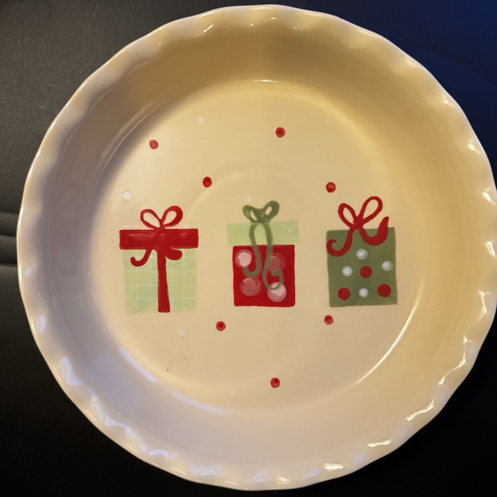 Vintage Nantucket Christmas Pie Baking Dish Presents Bows